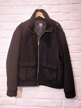 Armani Exchange AX Bomber Jacket Mens 2XL  52" Wool Cashmere Black Coat Full Zip